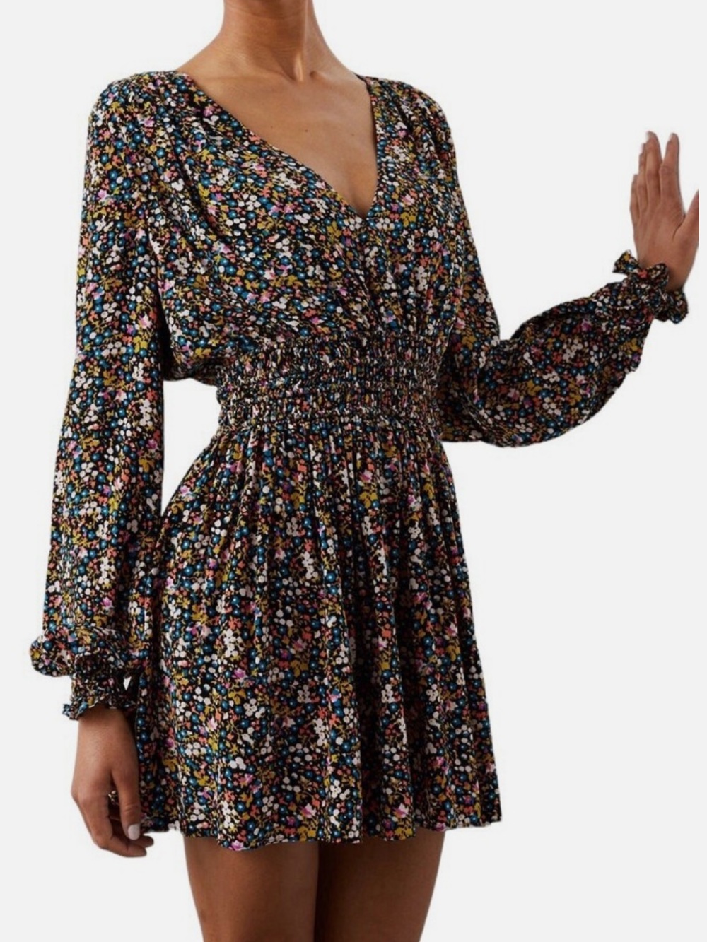 Rails Dark Ditsy Floral Smocked Dress XS
Long Sleeve V-Neck Romantic boho
